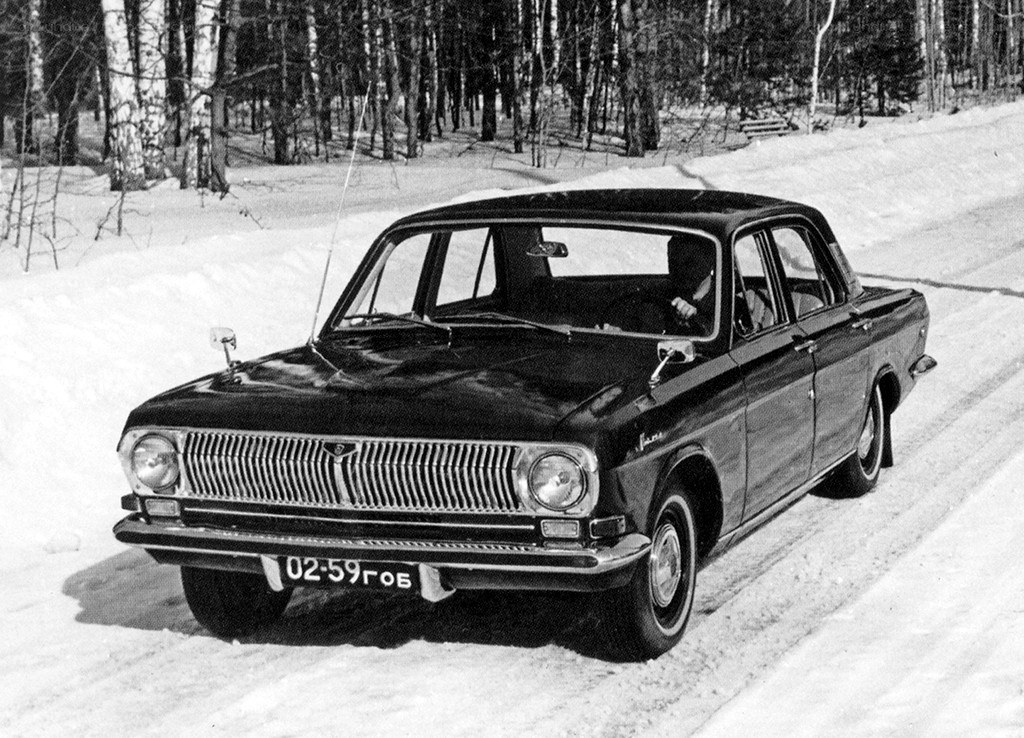 Classic car on snowy road