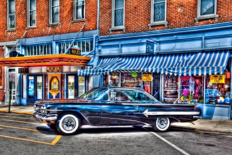 Classic Car on Street — Blue