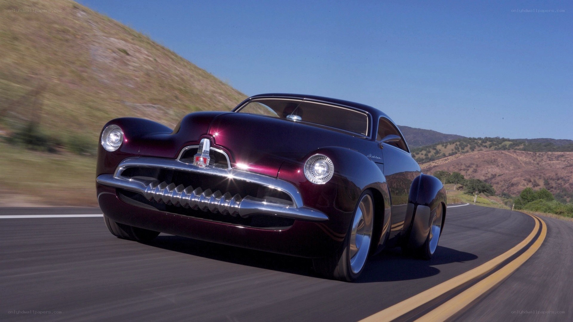 classic car on winding road