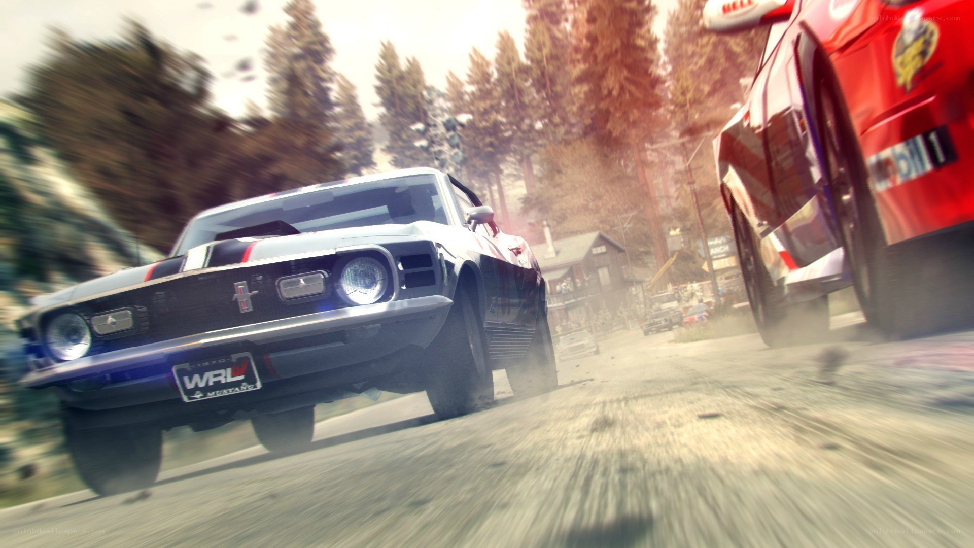 Classic car racing in forest