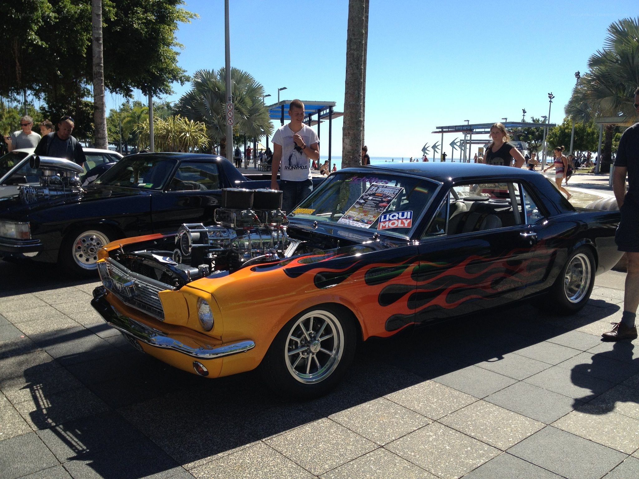Classic car show by the beach