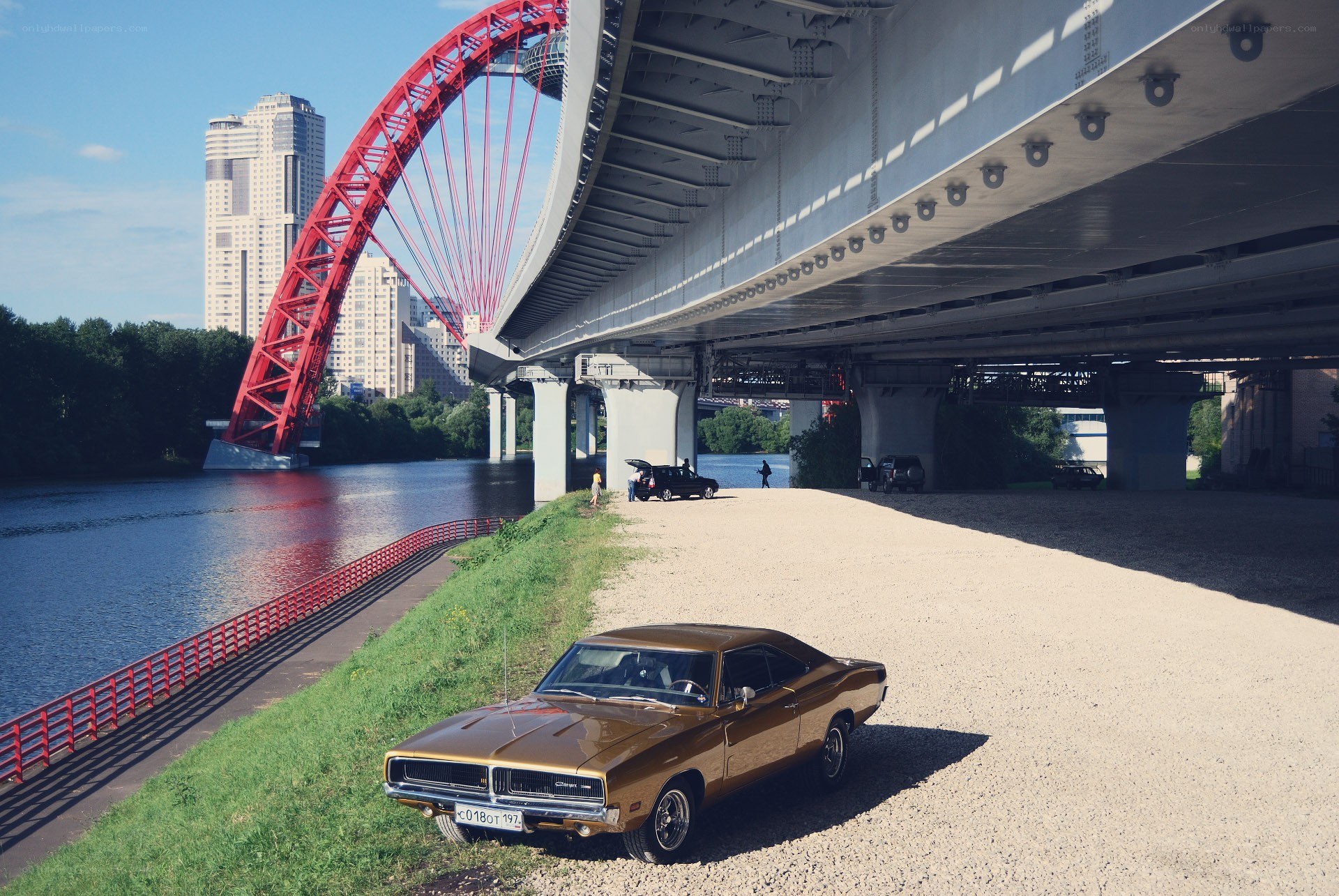 Classic car under a bridge