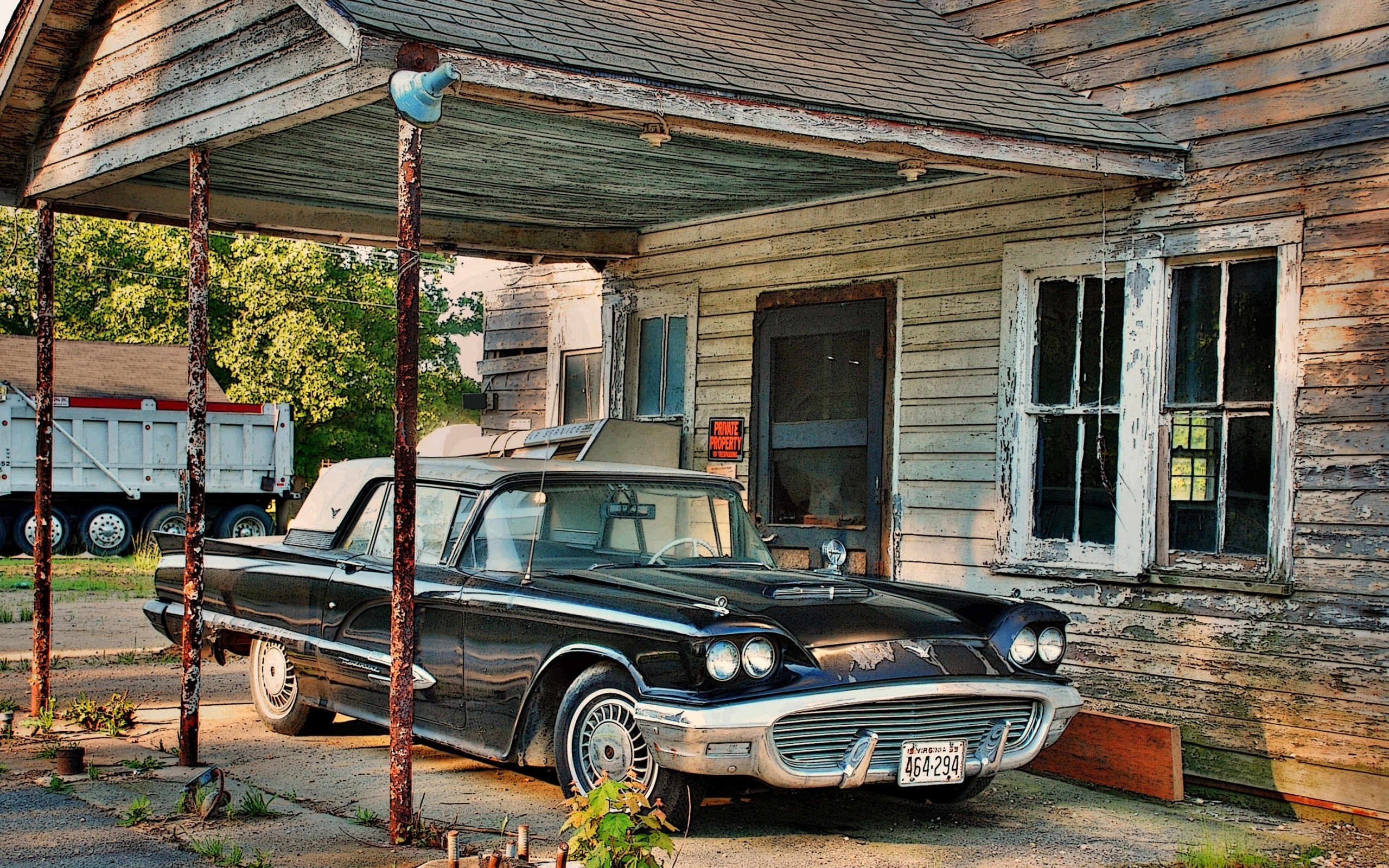 Classic car under a porch