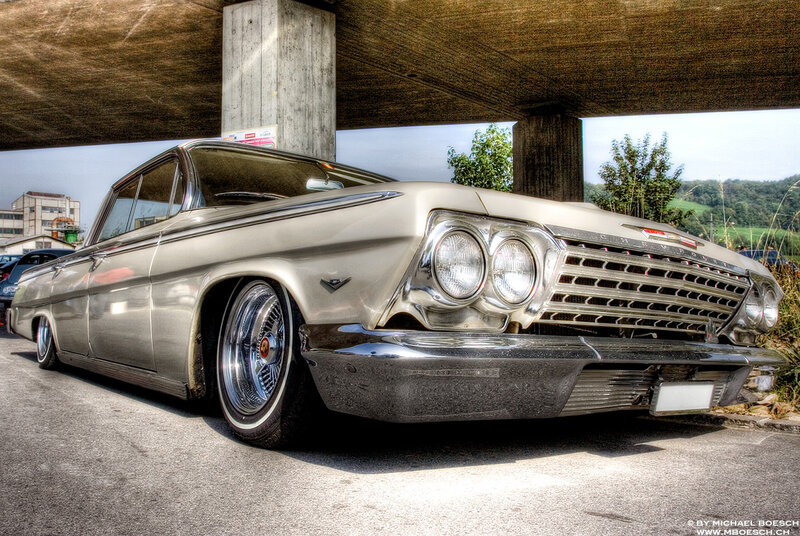 Classic car under an overpass