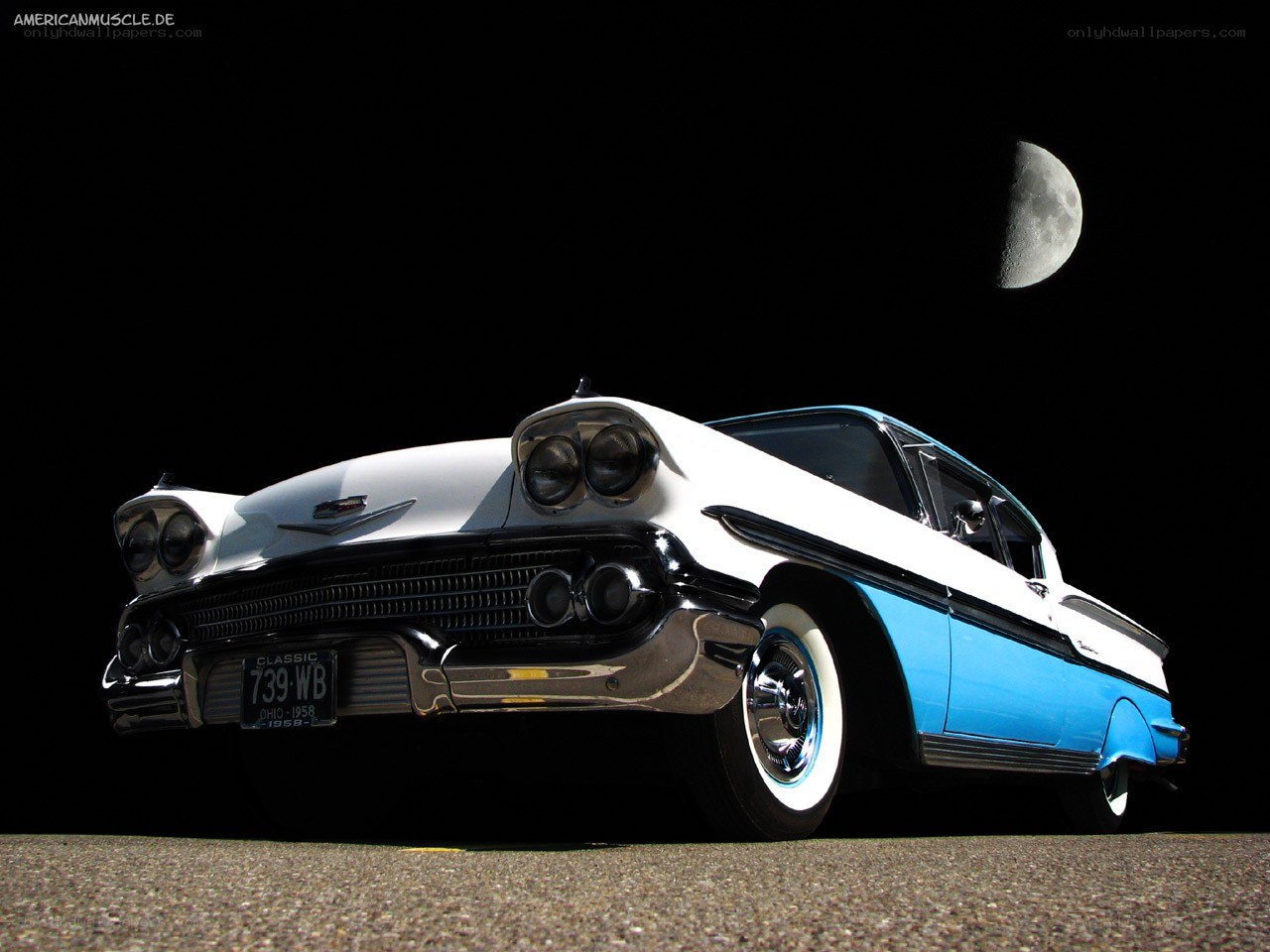 Classic car under moonlight
