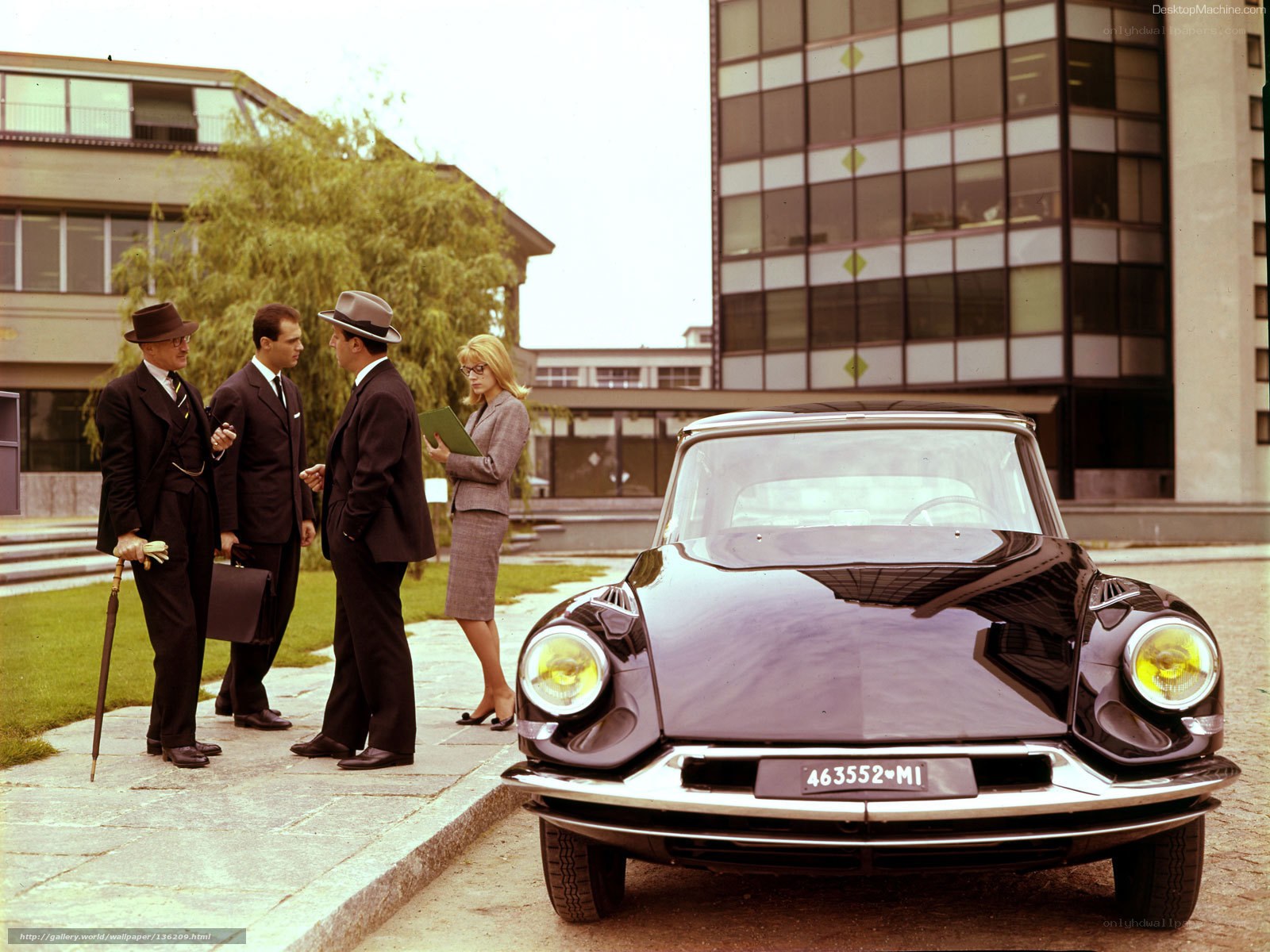 Classic car with business group