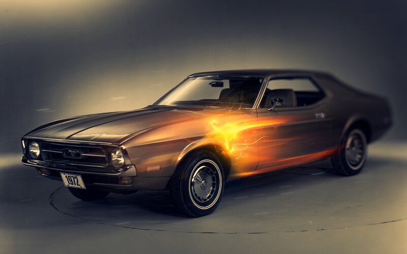 Classic car with fiery effect