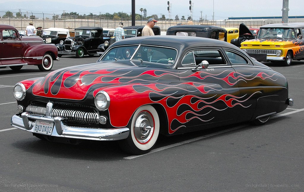 Classic car with flame design