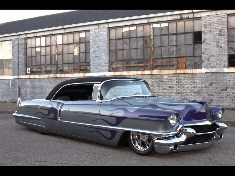 classic car with flame design