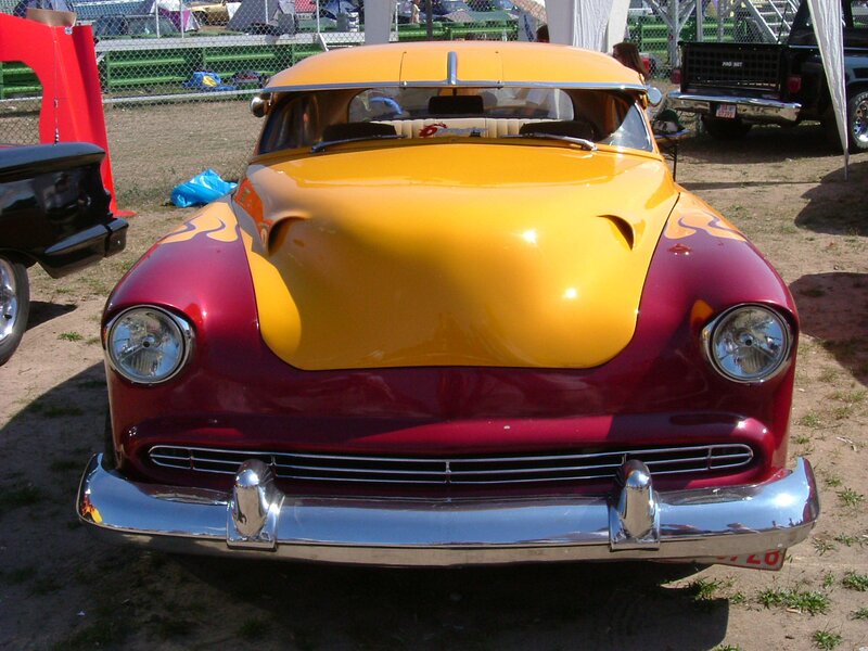 classic car with flame design