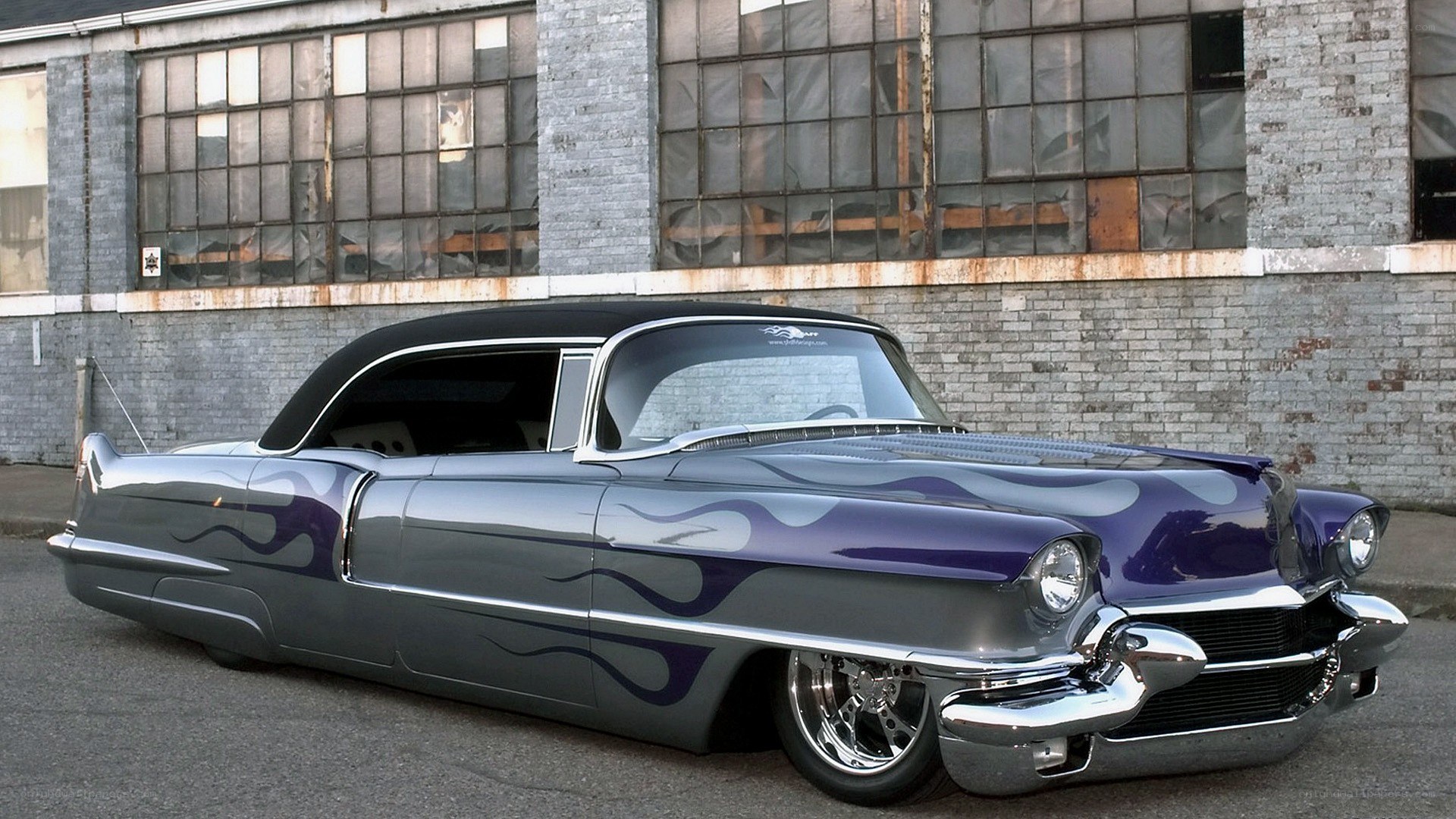 classic car with flame design
