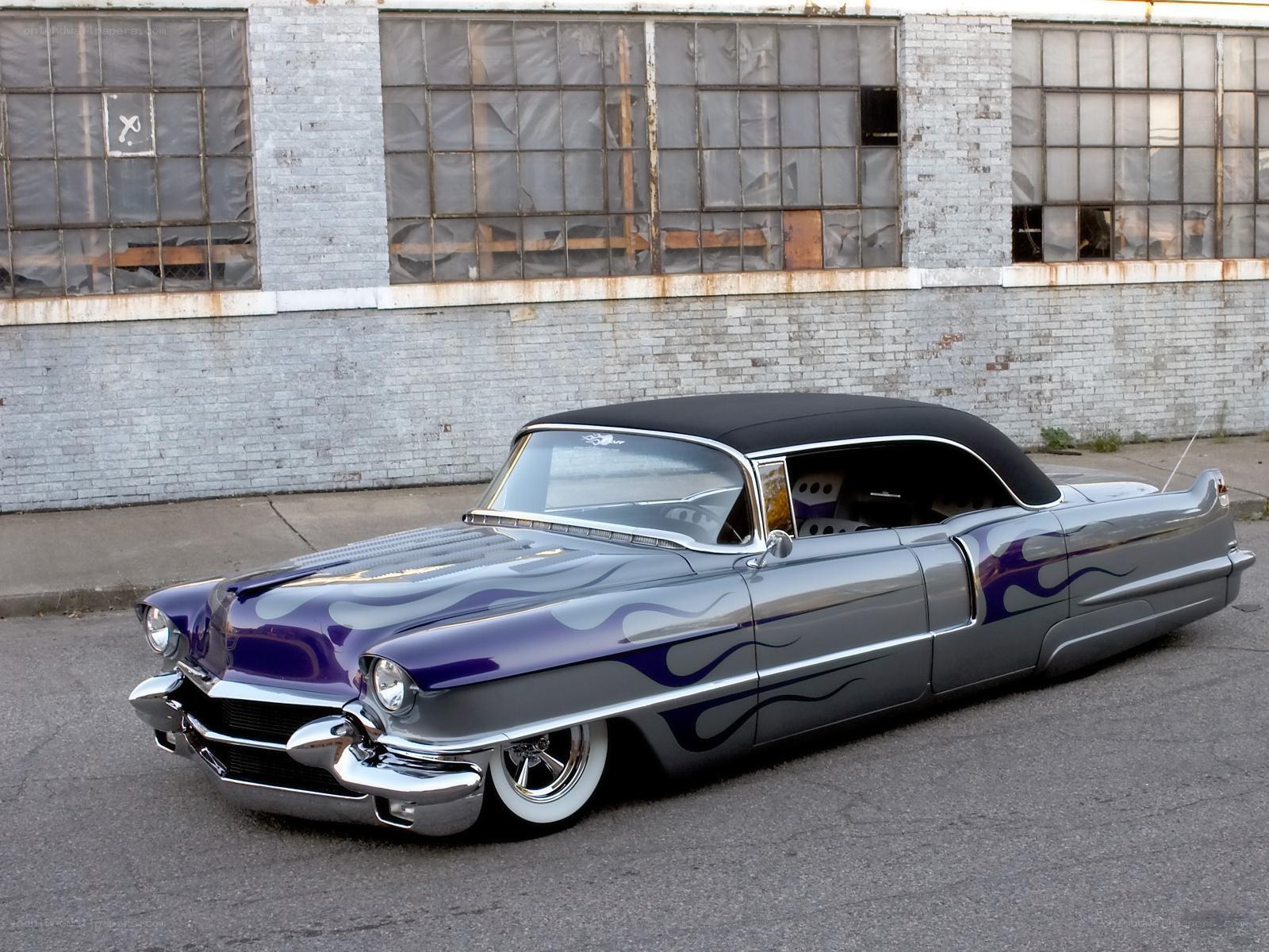classic car with flame design