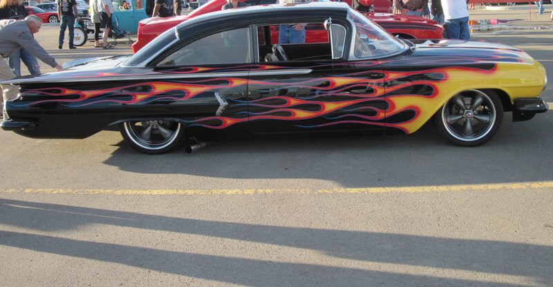 Classic Car with Flames — Black, Outdoor