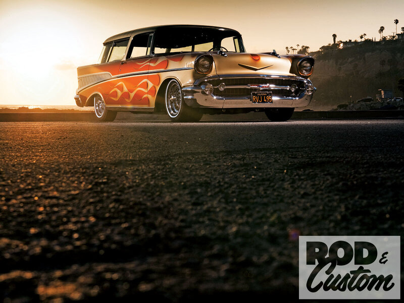 Classic Car with Flames — Orange, Dramatic