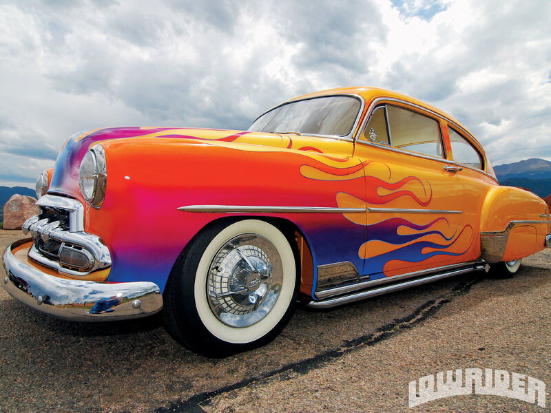 Classic Car with Flames — Orange