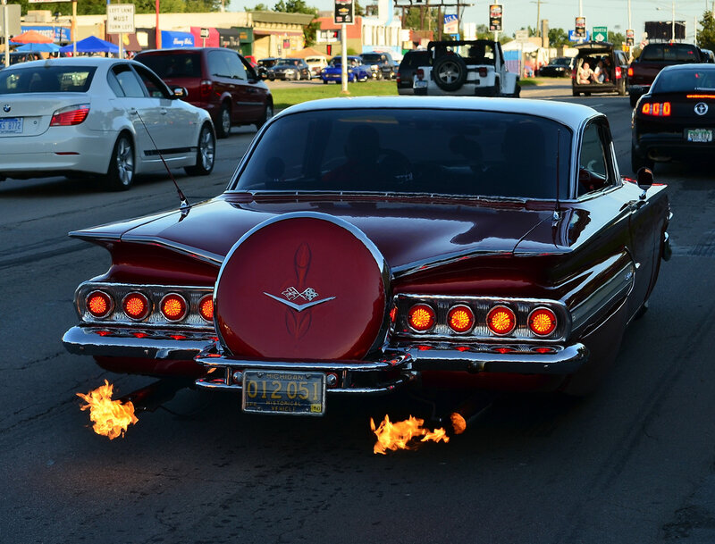 Classic Car with Flames — Red, Dramatic