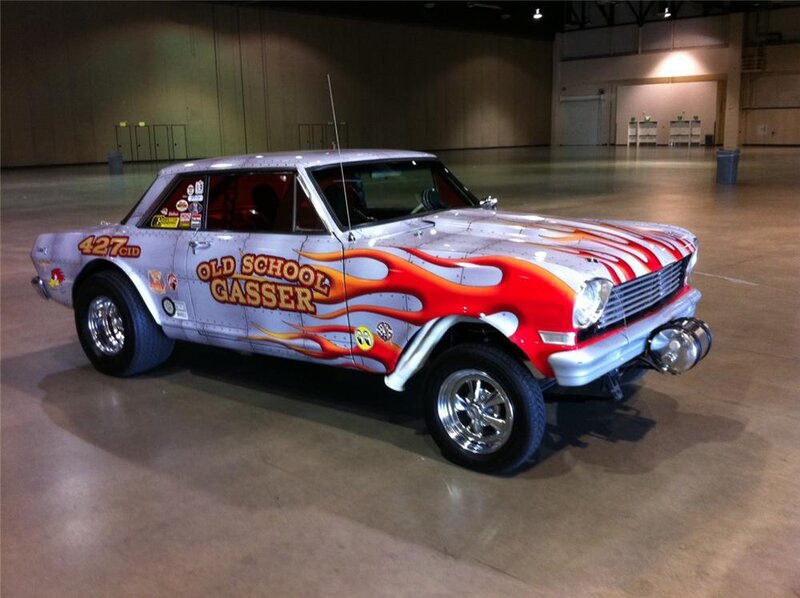 Classic Car with Flames — Red