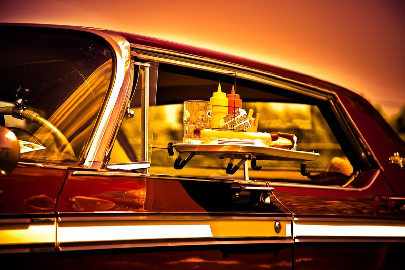 Classic car with food tray