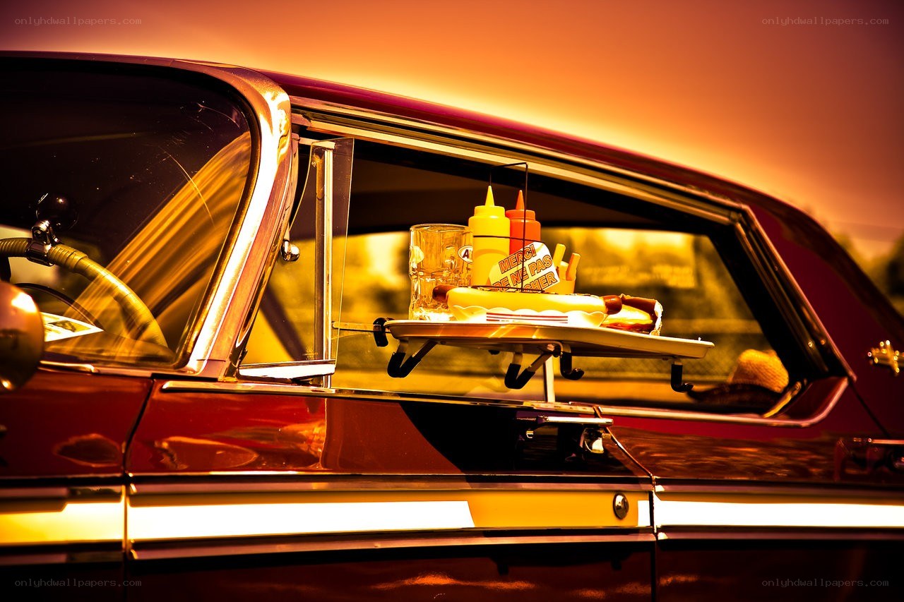Classic car with food tray