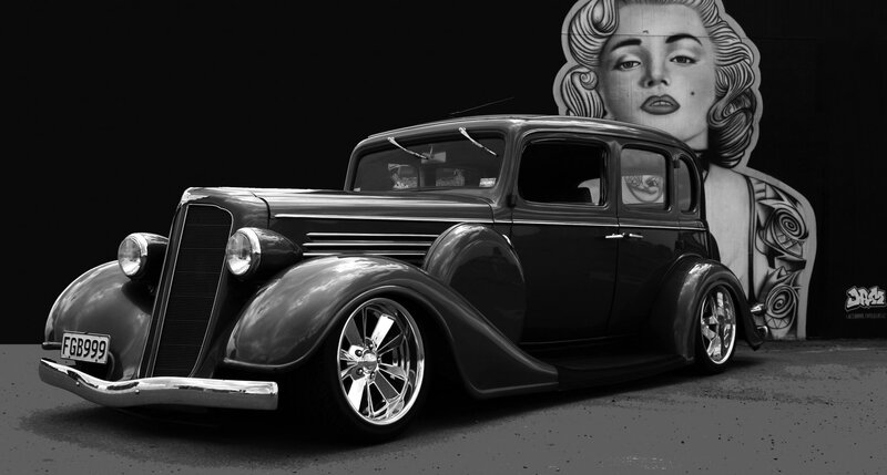 Classic Car with Mural