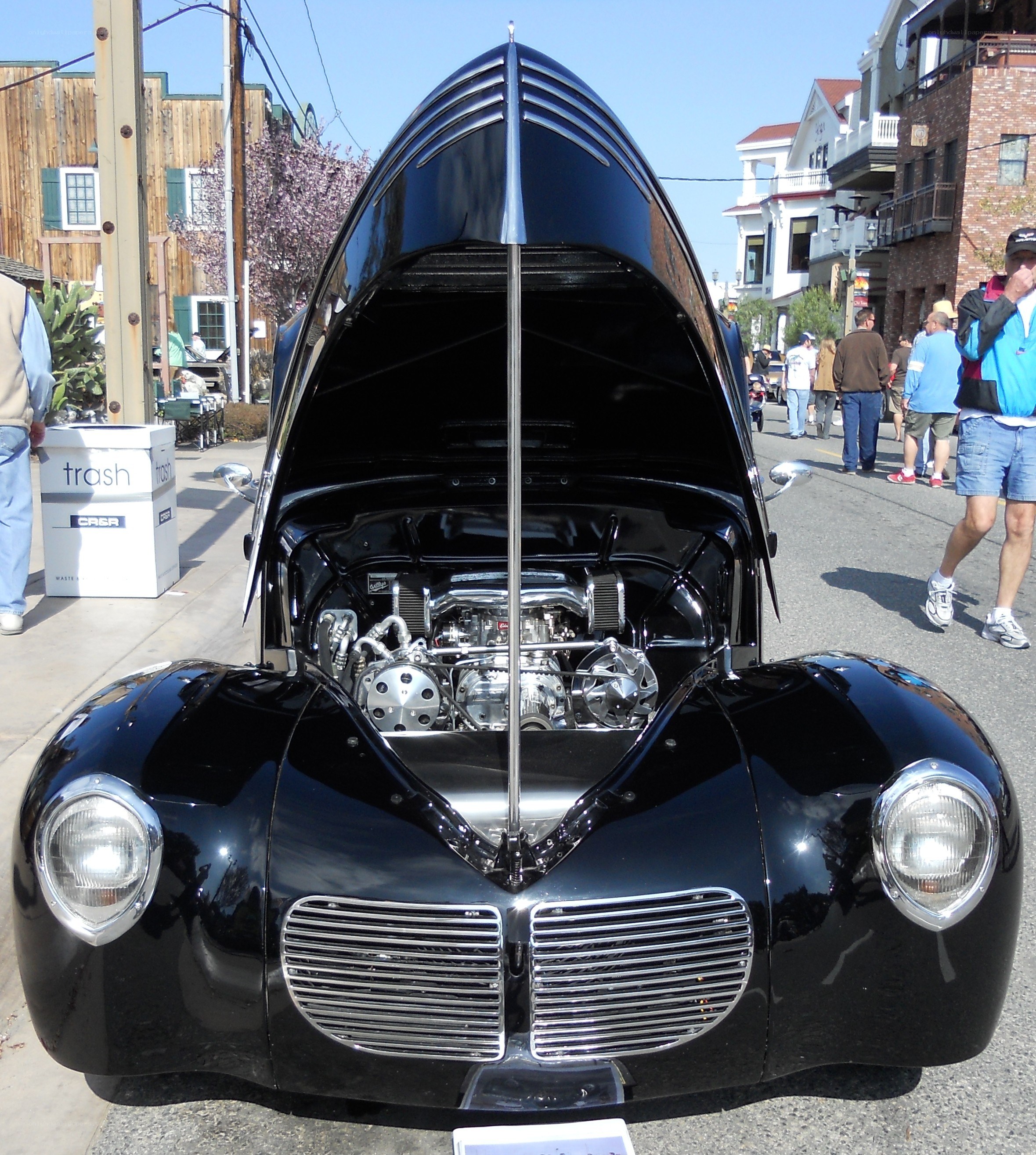 classic car with open hood