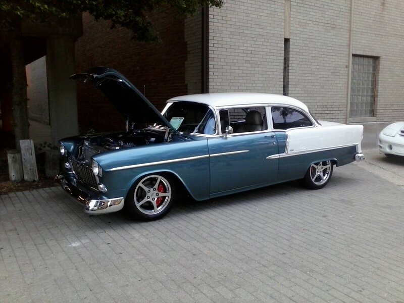 Classic Car with Open Hood — Blue, Calm, Afternoon