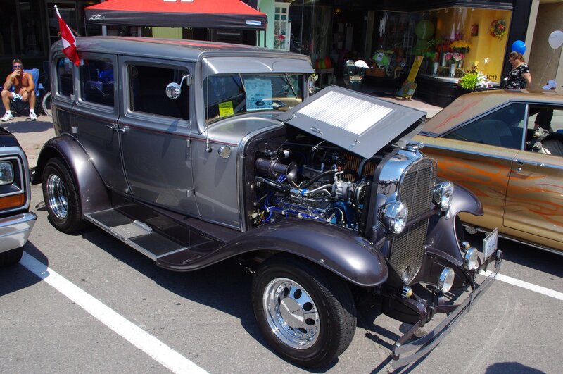 Classic Car with Open Hood — Gray