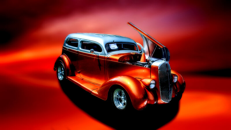 Classic Car with Open Hood — Red