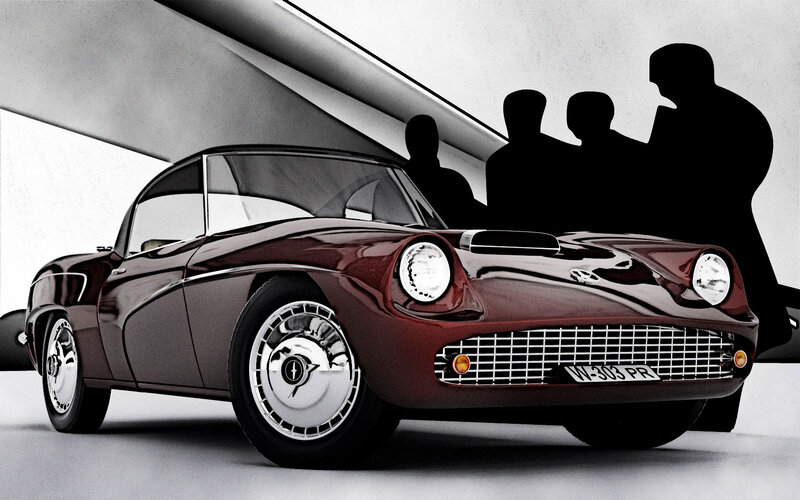 Classic car with silhouettes