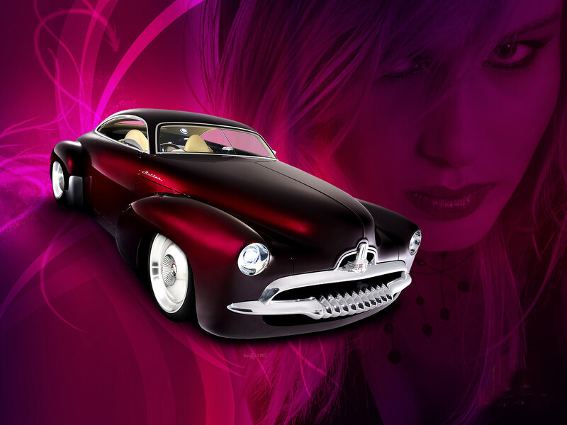 Classic car with woman background
