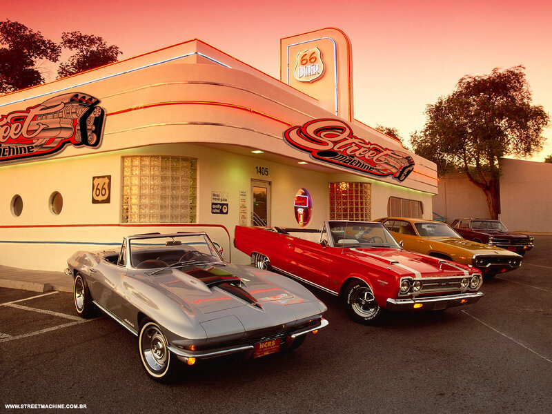 Classic cars at a retro diner