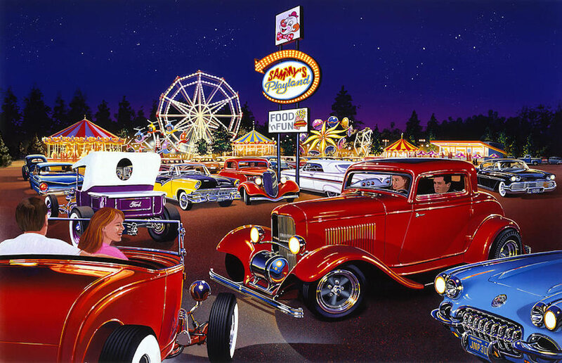 Classic Cars at Amusement Park