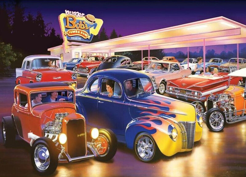 Classic Cars at Diner — Blue