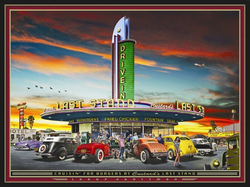 Classic Cars at Diner — Red, Dramatic