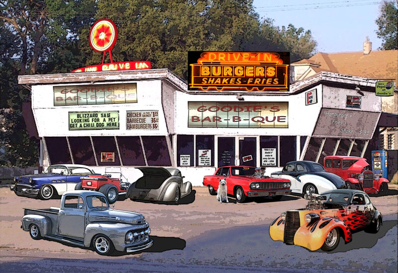 Classic Cars at Diner — White