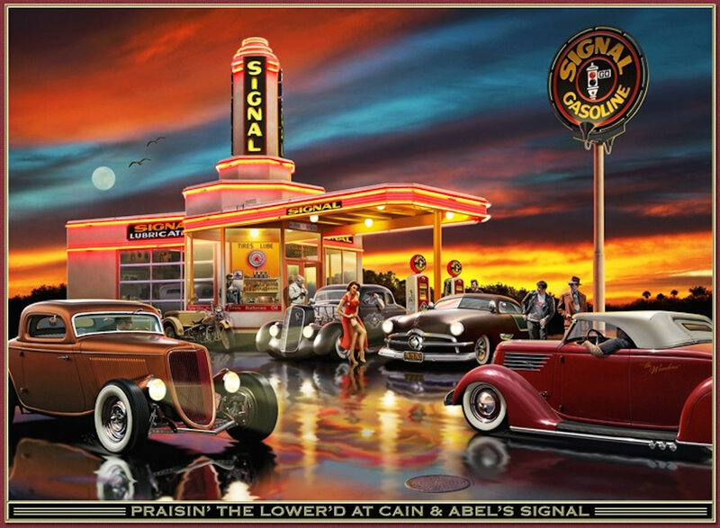 Classic Cars at Gas Station — Orange