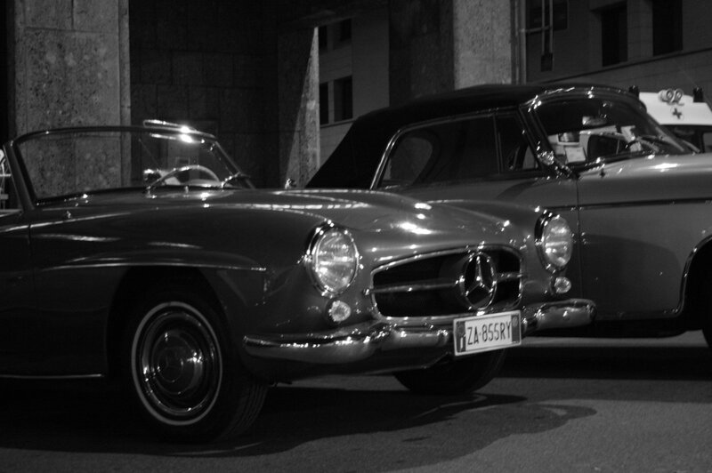 Classic cars at night