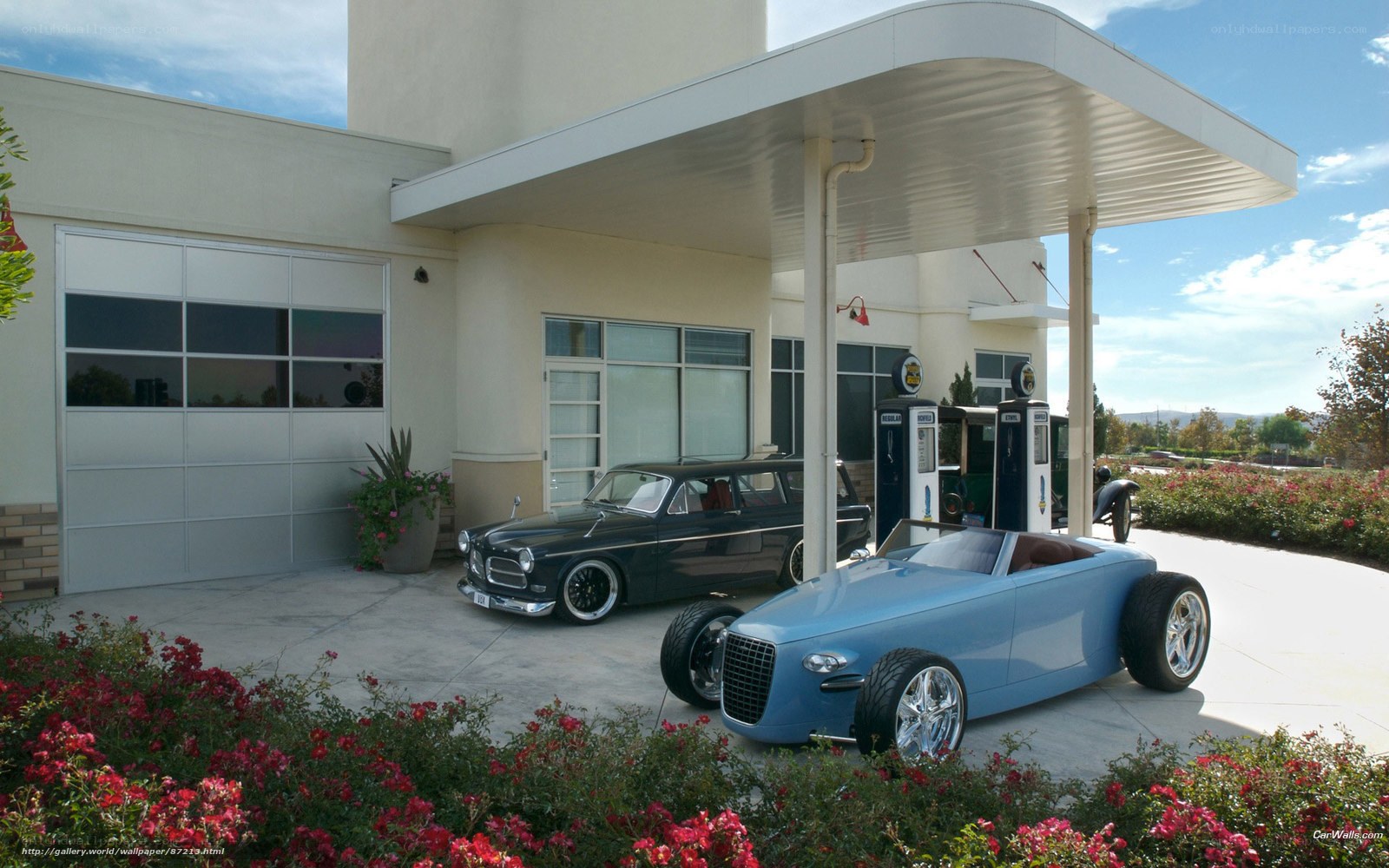 Classic cars at retro gas station