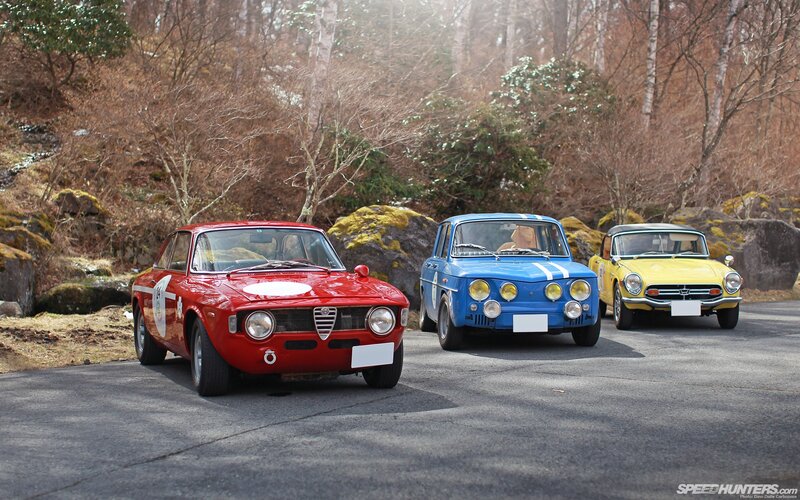 Classic cars in a forest