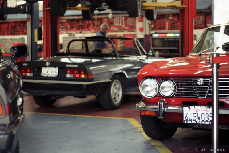 Classic cars in a garage