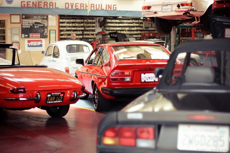 Classic cars in a garage