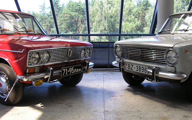 Classic cars in a museum
