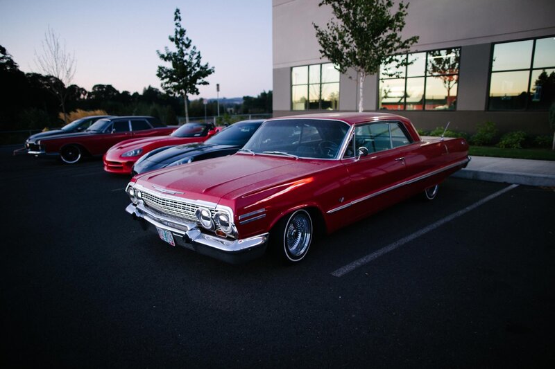 Classic cars in a parking lot