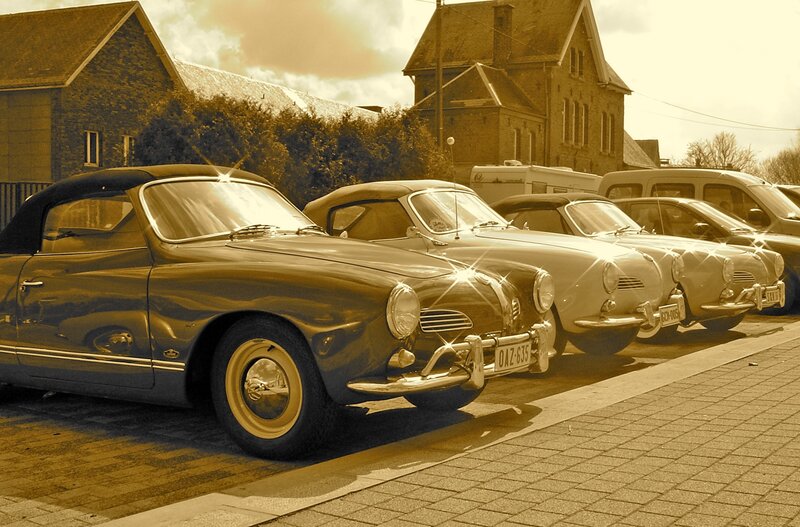 Classic Cars in a Row — Sepia