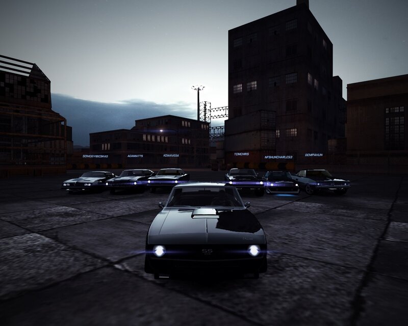 Classic cars in industrial lot
