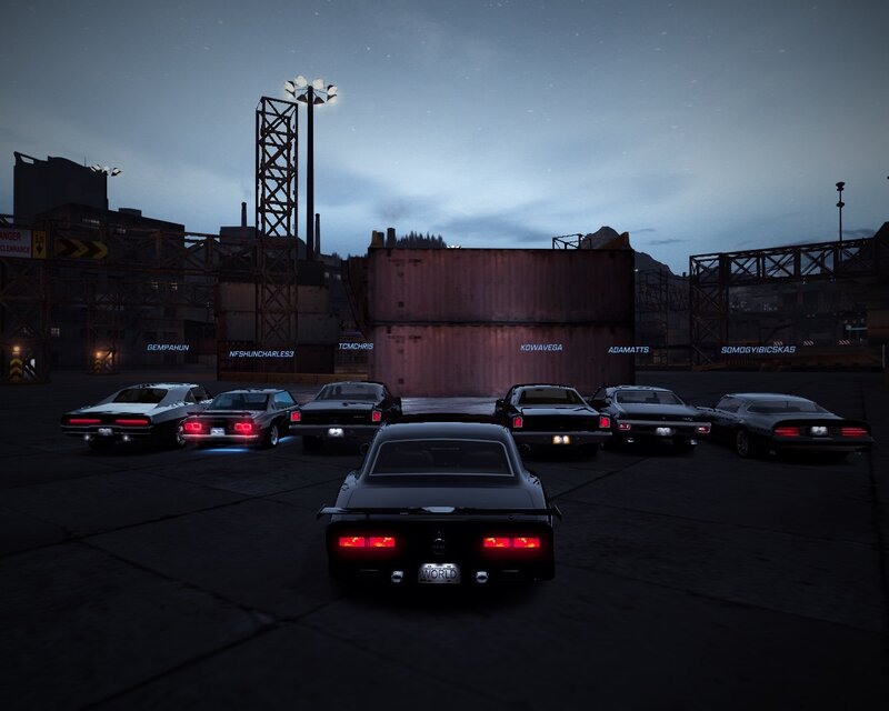 Classic cars in industrial yard