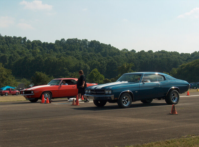 Classic cars on a drag strip