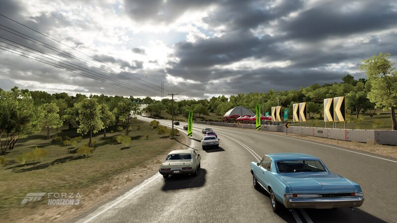 Classic Cars on a Road — Blue