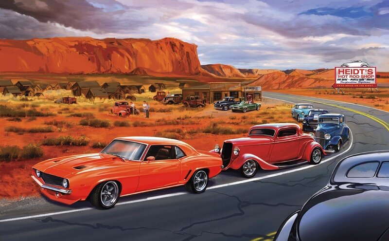 Classic Cars on Desert Road