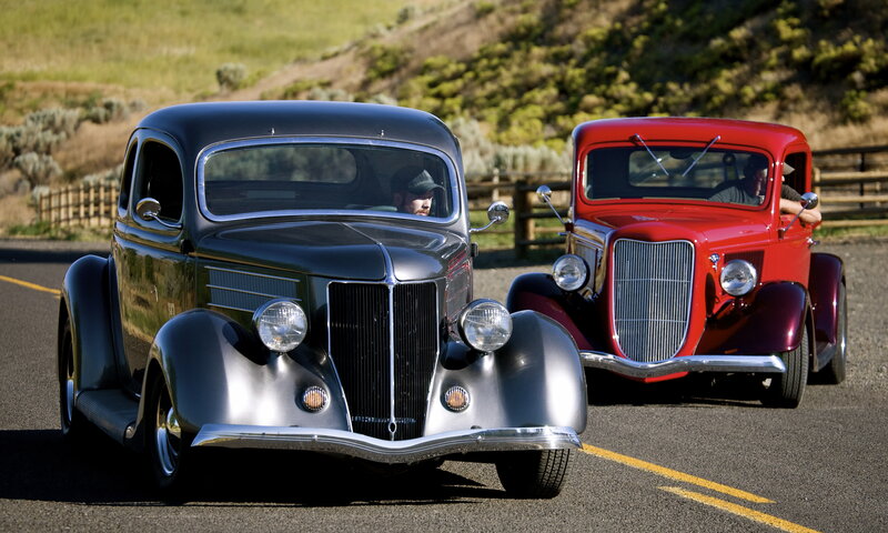 Classic Cars on Road — Black